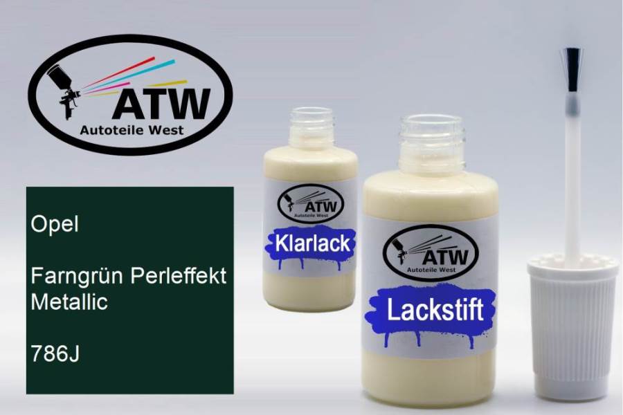 Opel, Farngrün Perleffekt Metallic, 786J: 20ml Lackstift + 20ml Klarlack - Set, von ATW Autoteile West.